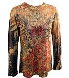 Amore Couture Long Sleeve, Scoop Neck, Printed Butterfly Sweater With Gold Rivets - Multi-Colored