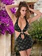 Sale Sexy Black Halter Dress Shimmering Metallic printed Eyelet Microfiber