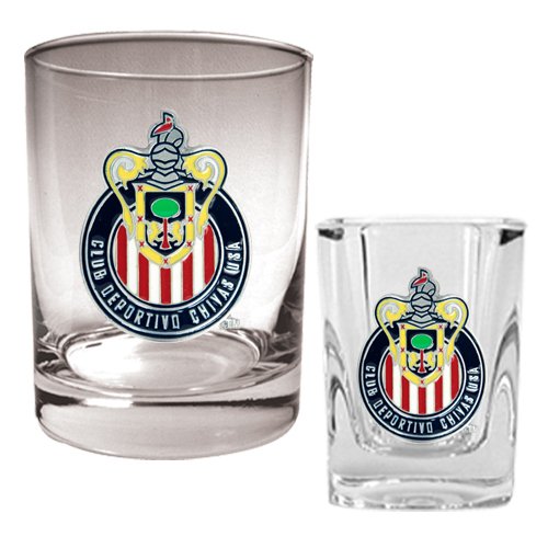 Chivas USA MLS Rocks Glass and Square Shot Glass Set - Primary Logo