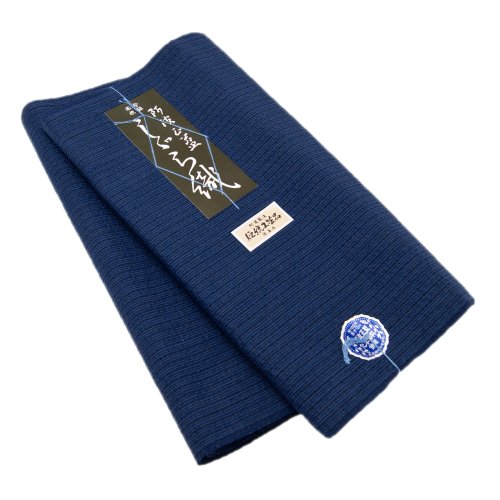 伝統工芸品 阿波正藍しじら織木綿きもの No.303 藍色黒色 ストライプ 反物 生地 女性 レディース