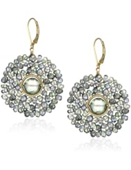 Dana Kellin "Teal Mix" Hand Stitched Medallion Drop Earrings