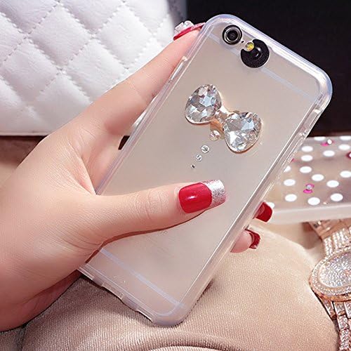 (Lighting Color can change) Bling Flower Butterfly Rhinestone LED Flash Light UP Remind Incoming Call Cases Cover For Smart Mobile Phones (Apple iPhone 6 Plus / 6S Plus 5.5", Bone-Bow)