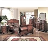 Madina Sleigh Bedroom Set in Red Cherry Size: Queen