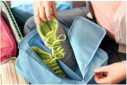 Zebratown 1pc New Nylon &amp; Mesh Travel Portable Tote Shoes Pouch Waterproof Storage Bag (blue)