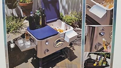 Tommy Bahama 100 Qt Stainless Steel Rolling Party Cooler Patio Beach Portable Ice Cooler With Wheels With Portable Tray 130 Can Capacity