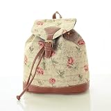Women's Small Rucksack Backpack Fashion Bags Canvas Pink Rose Design