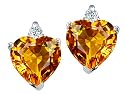 2.14 cttw Heart Shape Citrine and Genuine Diamonds Earring Studs - 14kt White Gold