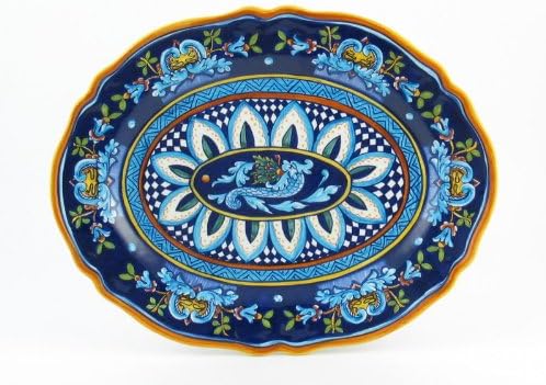 Hand Painted Italian Ceramic Oval Platter Full Decoration Geometrico 19E - Handmade in Deruta