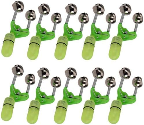 10pcs LED Light Twin Bells Clip on Fish Fishing Rod Bite Alarm Alert Indicator