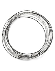 Leslies SS and Ruthenium Plated Diamond cut 10 layer Slip on Bangle