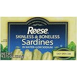 Reese Skinless and Boneless Sardines in Water,Low Sodium,  4.375-Ounce Cans (Pack of 10)