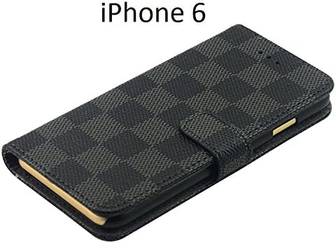 iPhone 6 Case, + HD LCD Screen Protector, Slim kit pack set BUNDLE - 1 Luxury Leather Fashion Designer Wallet Flip Cover Skin Case Stand and 1 Liquid Crystal Display Screen Protector for iPhone 6 4.7 inch (Grey/Black)