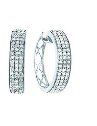 10K White Gold 1cttw Dazzling Three Row Pave Set Round Diamond Earrings