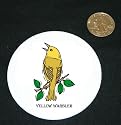 3" button / pin printed with warbler, yellow, branch, bird