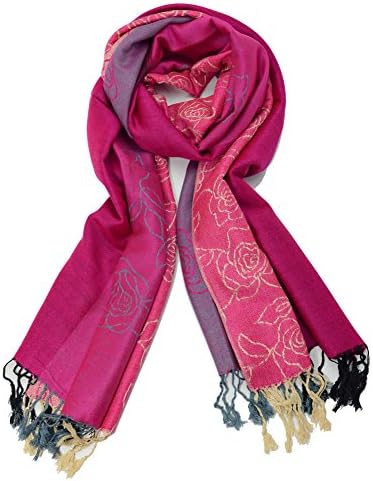 Miss Swordsman Fashionable *Jacquard Weaves* Rose Pattern Elegant Fringed Shawl scarf- Various colors (rose red)