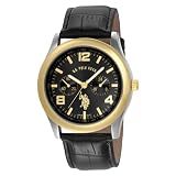 U.S. Polo Assn. Men's USC50004 Genuine Leather Black Dial Strap Watch