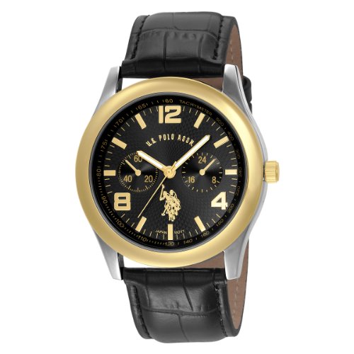 U.S. Polo Assn. Men's USC50004 Genuine Leather Black Dial Strap Watch