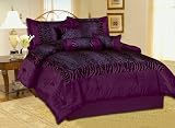 Queen Size Zebra Leopard Safari Patchwork Faux Silk Black / Purple Comforter Set Bedding-in-a-bag