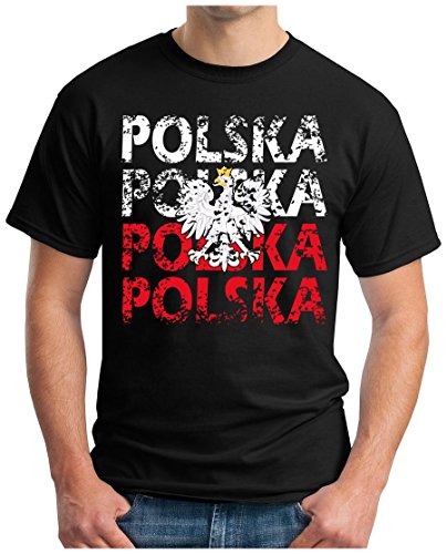 OM3 – POLSKA – T-Shirt POLAND EM 2016 FRANKREICH FRANCE FUSSBALL FANSHIRT SOCCER CUP SPORT TRIKOT EUROPAMEISTER, L, schwarz