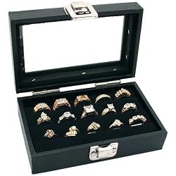 3 Row Ring Jewelry Display/Storage Glass Top Wood New