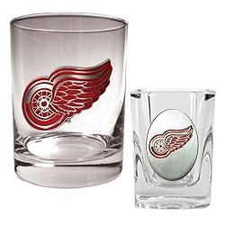 Detroit Red Wings NHL Rocks Glass & Square Shot Glass Set - Primary Logo by Great American Products