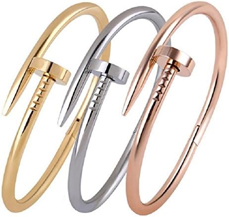 BestJy Fashion Nail Style Love Bangle Bracelet Oval High Polish Nail Screw Cuff Bangle, Rose Gold Plated