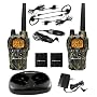 Midland Outfitter Series GXT1050VP4 50-Channel 36-Mile Waterproof 2-Way GMRS Radio with NOAA All Hazard /Weather Alert, Rechargeable Batteries, Dual Desktop charger 12 Volt Vehicle Adapter and 2 Headsets (Pair, Mossy Oak )