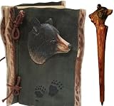 Black Bear Notebook & Pen Set (Real Carved Wood) 8-inch