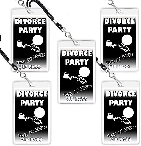 Divorce Party FREE AT LAST Black &amp; White Broken Ball &amp; Chain Lanyard Necklace VIP Pass 5 pcss