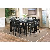 9pcs Contemporary Black Counter Height Dining Table & 8 Stools Set