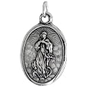 Sterling Silver Guardian Angel Oval-shaped Medal, 7/8" (23mm) tall