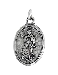Sterling Silver Guardian Angel Oval-shaped Medal Pendant, 7/8 inch (23 mm) tall