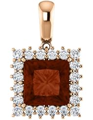 14K Rose Gold 8.00x8.00mm Princess Cut Mozambique Garnet and Diamond Pendant -- LIFETIME WARRANTY