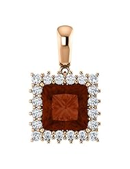 18K Rose Gold 8.00x8.00mm Princess Cut Mozambique Garnet and Diamond Pendant -- LIFETIME WARRANTY