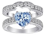 2.70 cttw 14K White Gold Plated 925 Sterling Silver Simulated Heart Shape Aquamarine Wedding Set - Gold Plated Silver