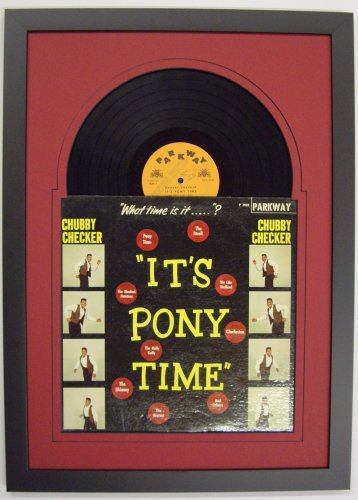 Record Album Lp Frame Featuring Red Mat Juke Box Style Design and a Solid Wood Black Frame