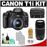 Canon EOS Rebel T1i 15.1MP Digital SLR Camera (Black) with Canon EF-S 18-55mm IS + 75-300mm f/4-5.6 III Lens + (2) LP-E5 Battery Packs + Case + Accessory Kit