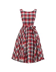 Belted Vintage  Plaid Print Cocktail Bridesmaid Dress/Prom Dress/Party Dress  With a Bow(s)