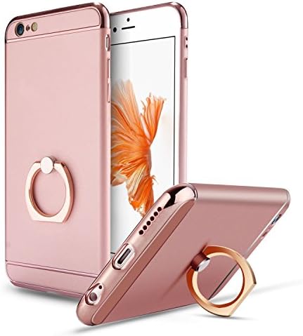 iPhone 6 Case, iPhone 6S Case, Qworld 3-in-1 Plating Matte Hard iPhone Case with 360 Degree Rotating Ring Kickstand for Apple iPhone 6 6s 4.7 inch" (Rose Gold)