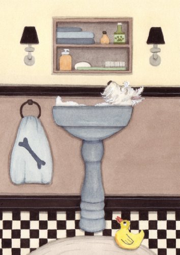 West highland terrier (westie) in a sink / Lynch folk art print