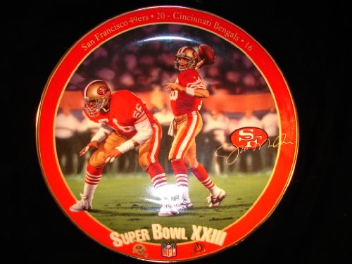 Joe Montana Super Bowl XXIII Collectors Plate San Francisco 49ers & Cincinnati Bengals Football Bradford Limited Edition Collectors Plate with COA Plate 1