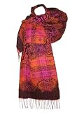 Etole écharpe femme 30% laine Rose oranger noir idée cadeau