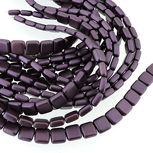 Czechmate 6mm Square Glass Czech 2-Hole Tile Beads - Purple Pearl (25)
