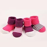 子供ソックス可愛い赤ちゃん ベビー 新生児 柔らかい秋冬靴下外用ムール用お祝い出産祝い保温靴下4足セット (Ｍ, ローズレッド) [並行輸入品]