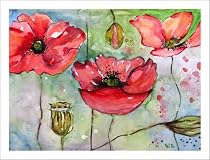 Poppy Art Prints Watercolor Artwork Pink and Red Poppies Paintings