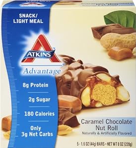 Atkins Advantage Caramel Chocolate Nut Roll Light Meal Bar, 5 Count Bars 1.6 Oz.
