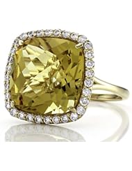 Anti Tarnish Sterling Silver 14mm Cushion Cut Honey Quartz and Round White Sapphire Ring