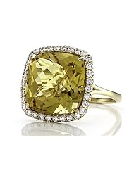 Anti Tarnish Sterling Silver 14mm Cushion Cut Honey Quartz and Round White Sapphire Ring