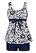 MiYang Women's Bowknot Printing Skirt Spa Swimsuit Padded Bathing Swimwear, Navy(two piece), Large(US Size 10-12)
