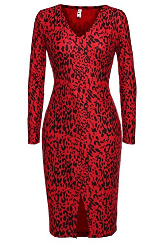 ANGVNS Womens Long Sleeves Printed Bodycon Stretchy Midi Dress